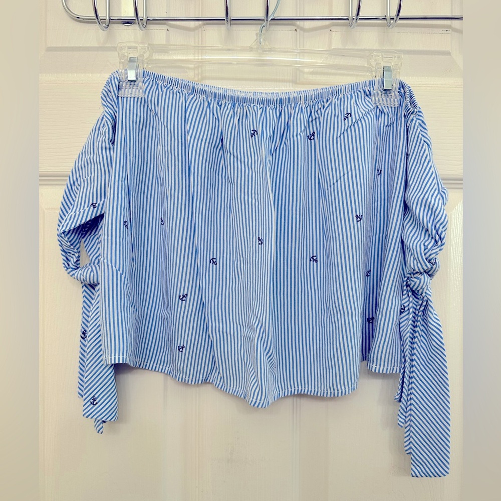 Blue Striped Off-Shoulder Top nautical size medium